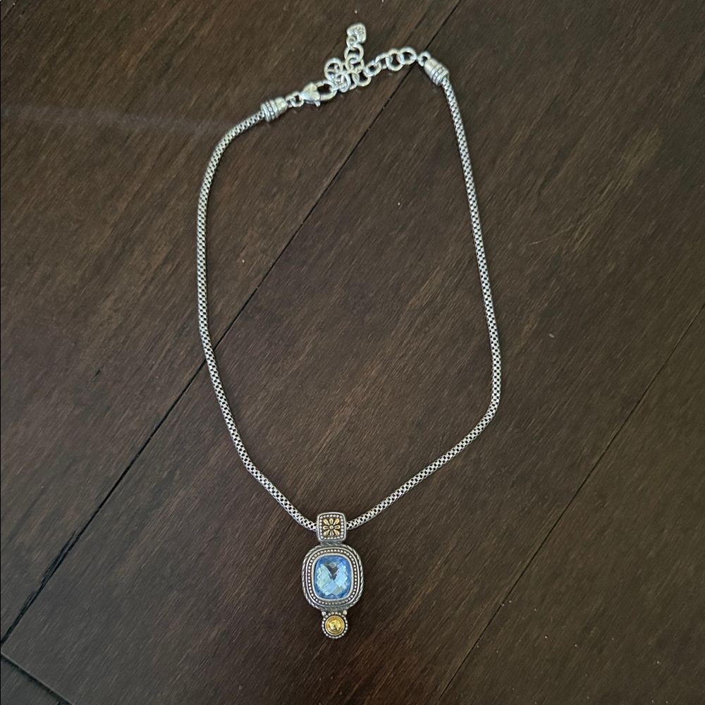 Brighton Czarina 2 Tone Silver Gold Blue Faceted Crystal Pendant Necklace